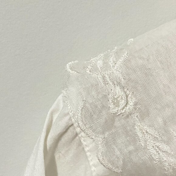 Vintage White Button Up Blouse Large Lace Collar Pleats Cottagecore Victorian - Picture 11 of 11